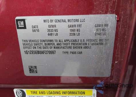 2010 Chevrolet Malibu Ltz z USA, uszkodzony, nr VIN 1G1ZE5EB0AF270997